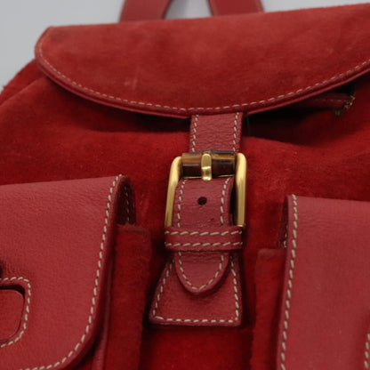 Gucci Vintage Bamboo Backpack Suede and Leather, Red, Suede, Backpack