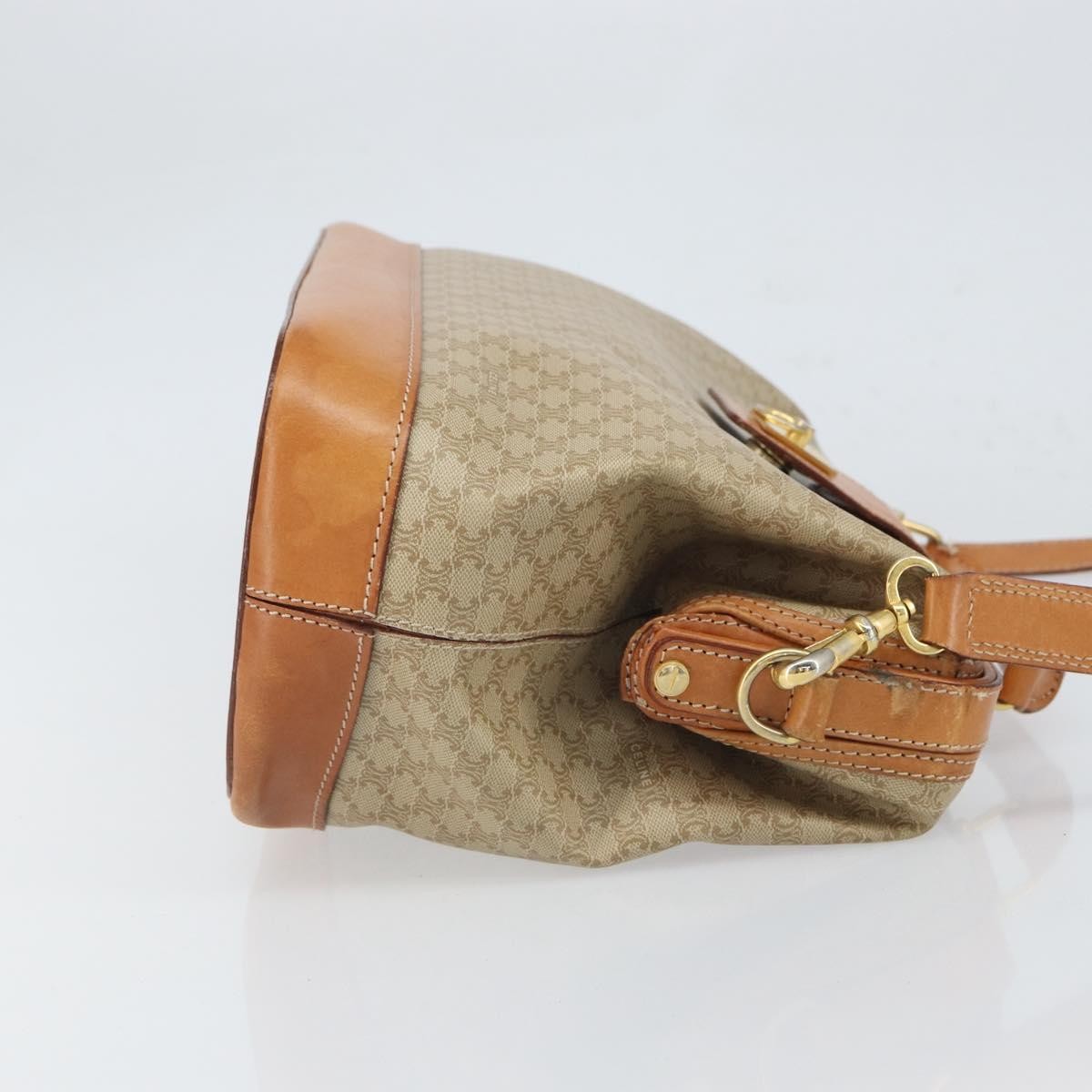 Celine Vintage Macadam Handbag Canvas and Leather, BEIGE, CANVAS, Handbag