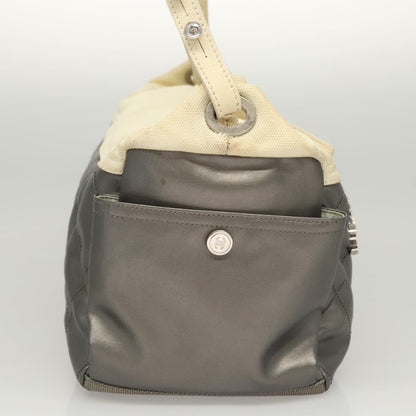 Chanel Biarritz Hobo Quilted Coated Canvas, SILVER, CANVAS, Shoulder bag
