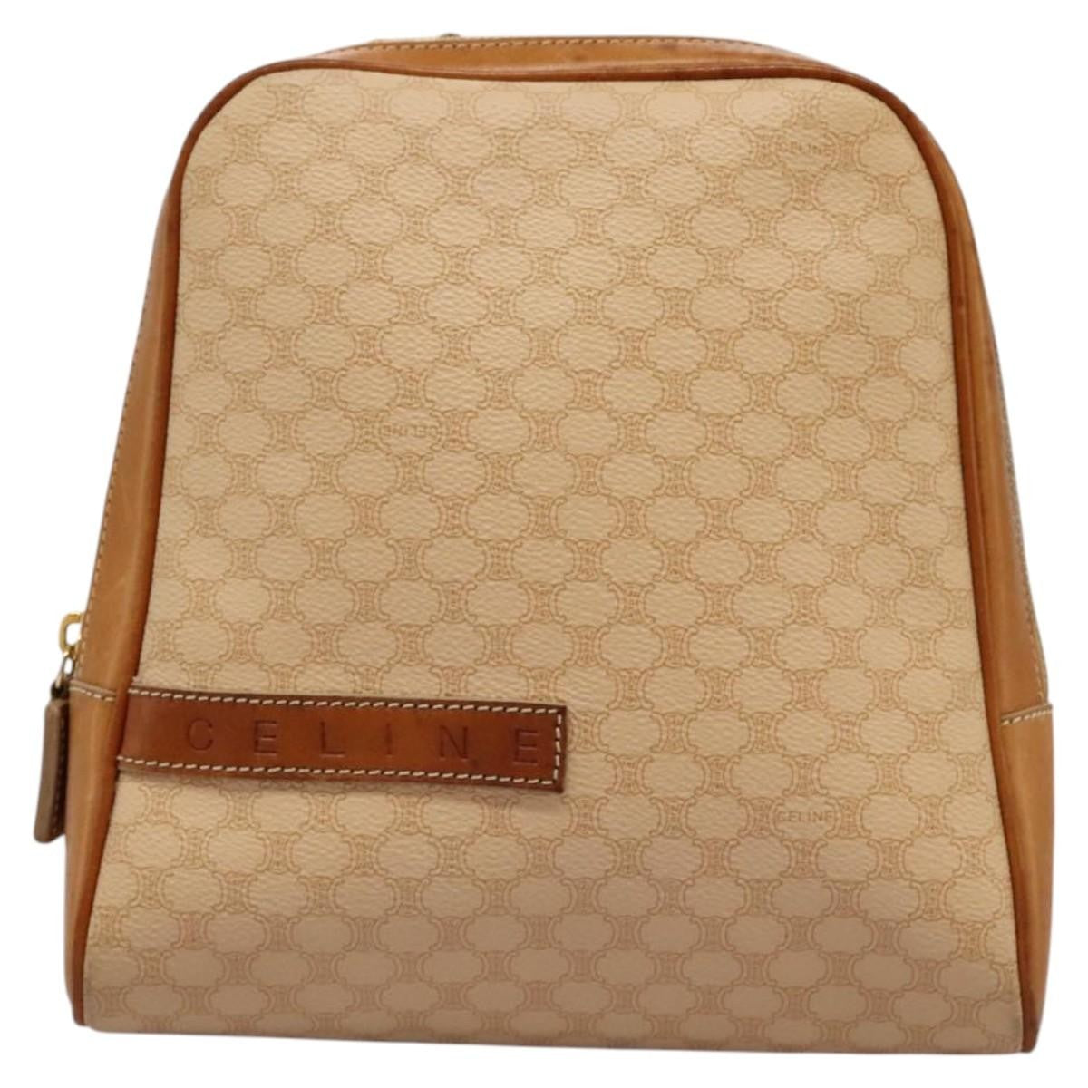 Celine Vintage Macadam Backpack Canvas and Leather, BEIGE, CANVAS, Backpack