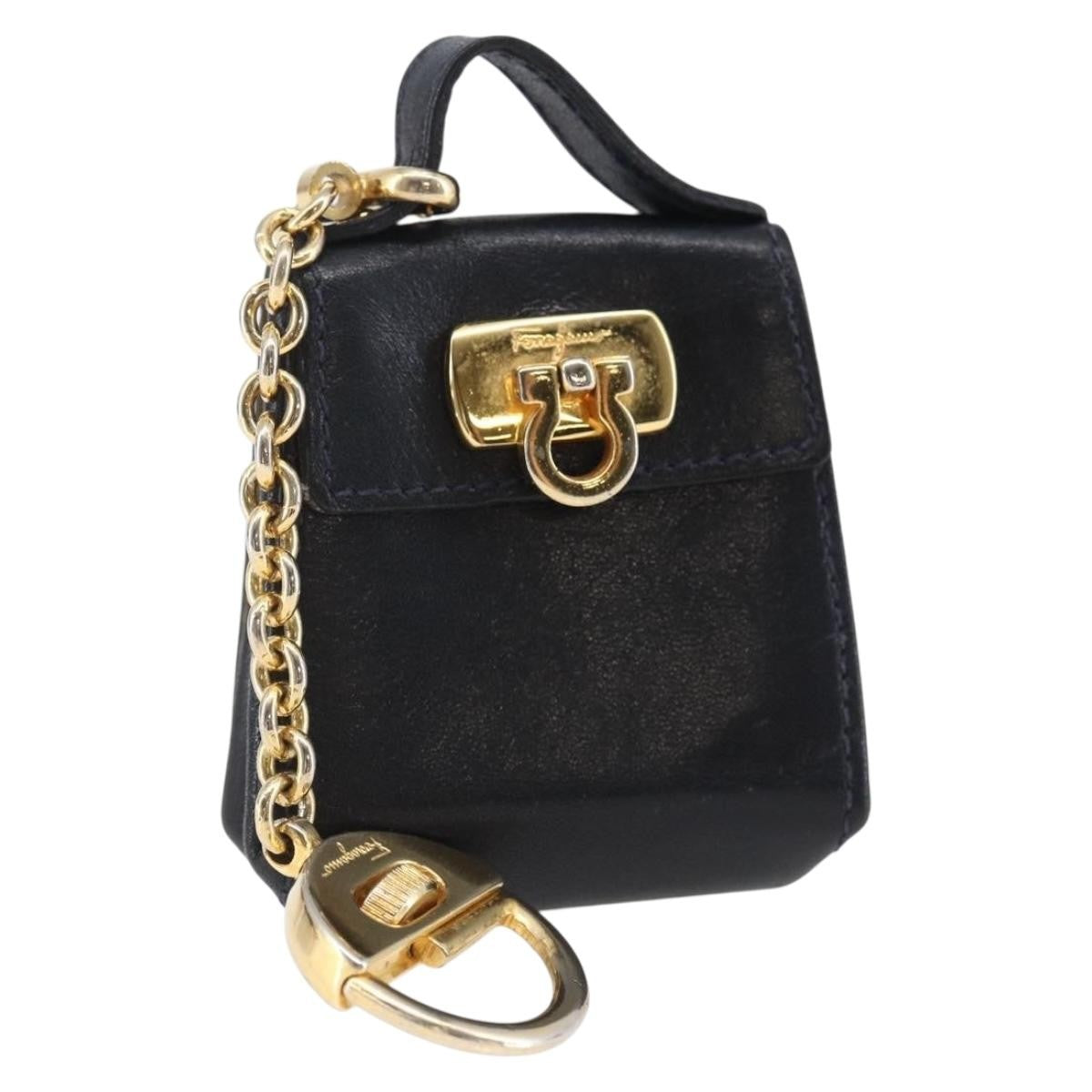 Salvatore Ferragamo Gancini Charm Convertible Shoulder Bag Leather, NAVY, LEATHER, Shoulder bag