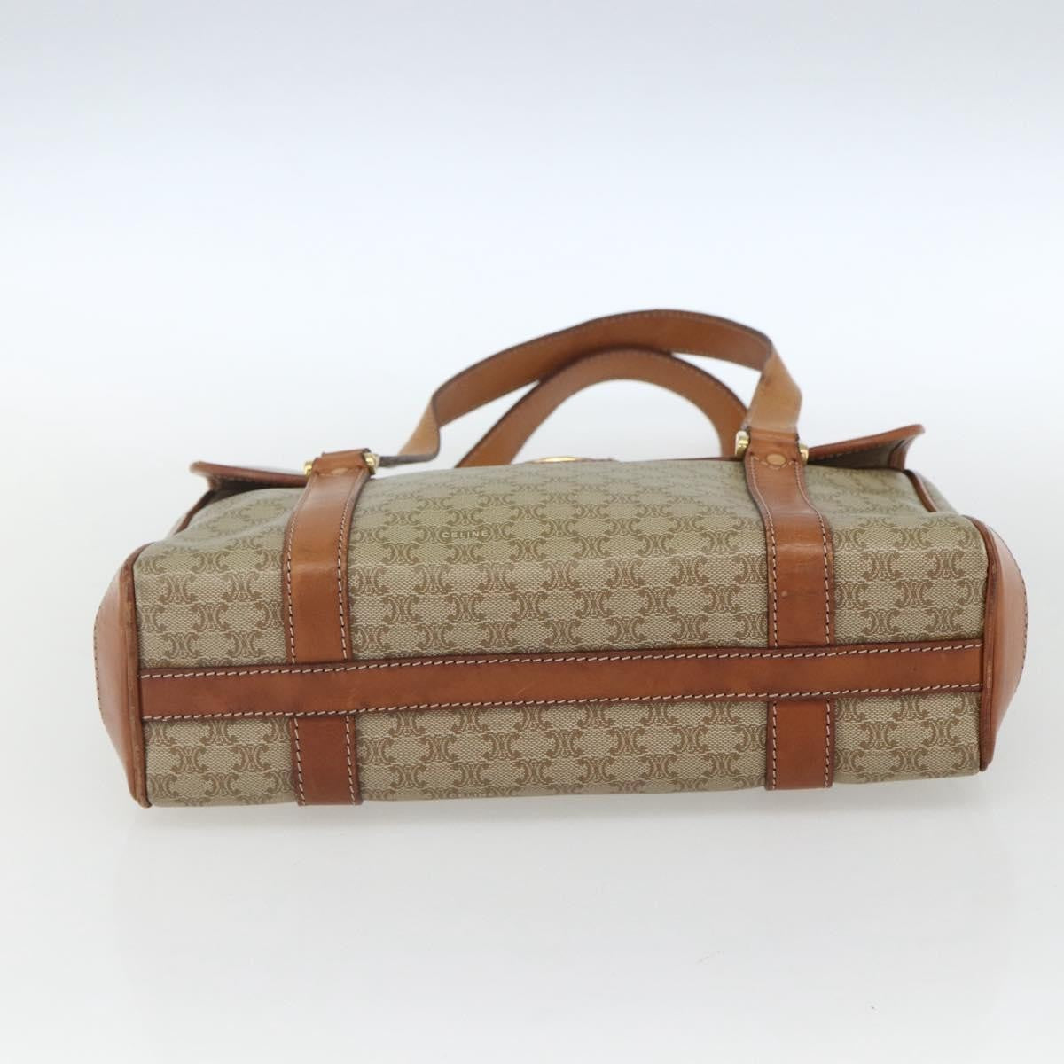 Celine Vintage Macadam Handbag Canvas and Leather, BEIGE, CANVAS, Handbag