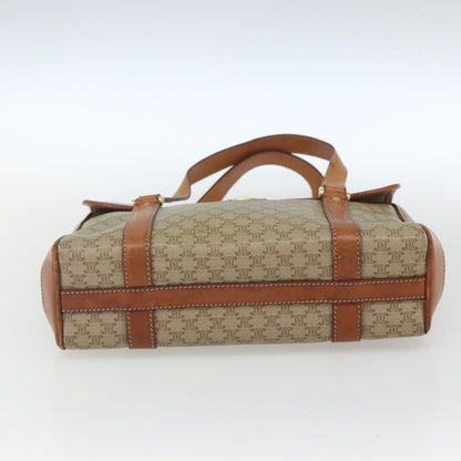 Celine Vintage Macadam Handbag Canvas and Leather, BEIGE, CANVAS, Handbag