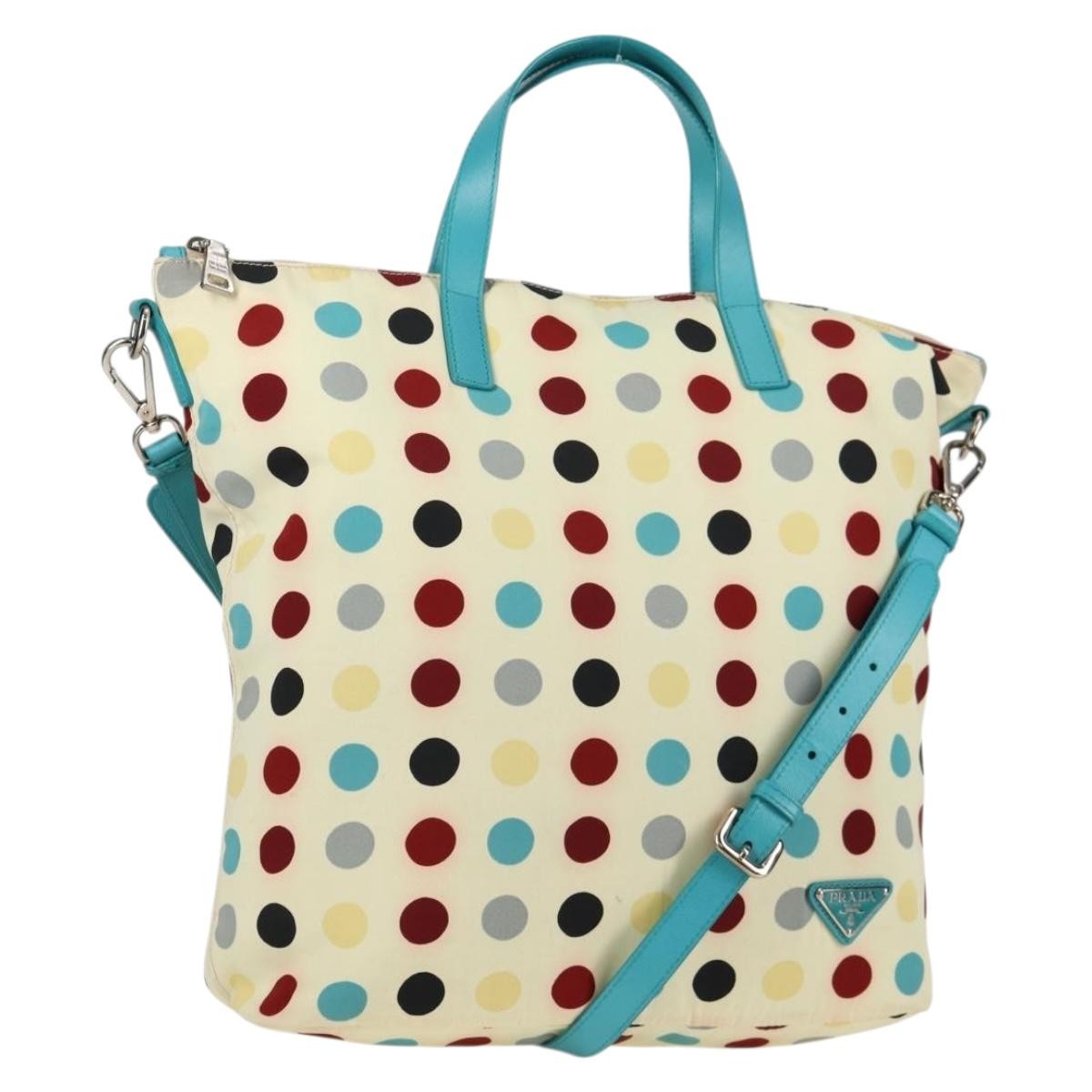 Prada Convertible Tote Printed Tessuto with Saffiano, WHITE, NYLON, Tote bag