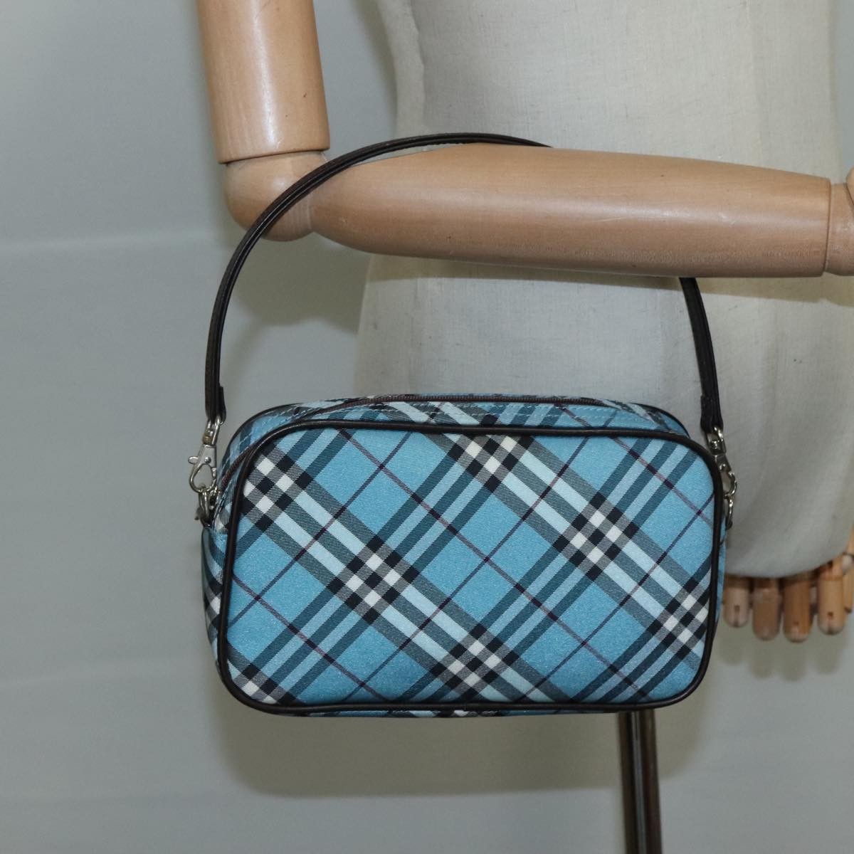 Burberry Nova Handbag Check Pattern, BLUE, NYLON, Clutche & pouche