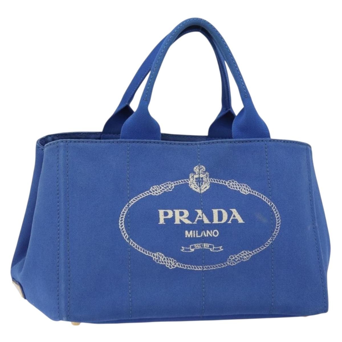 Prada Canapa Open Tote Canvas, BLUE, CANVAS, Tote bag