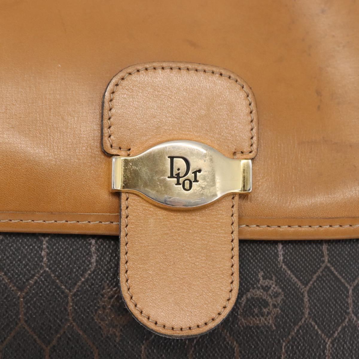 Christian Dior Vintage Honeycomb Shoulder Bag Canvas and Leather, BROWN, CANVAS, Shoulder bag