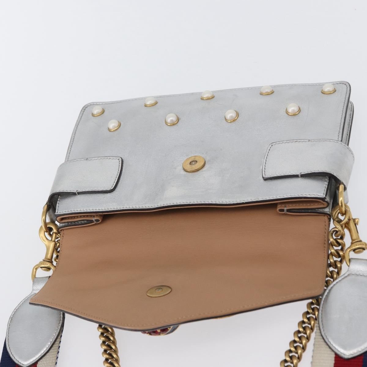 Gucci Broadway Pearly Bee Shoulder Bag Embellished Leather, SILVER, LEATHER, Shoulder bag