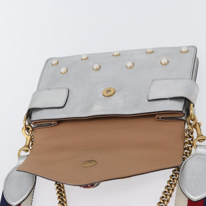 Gucci Broadway Pearly Bee Shoulder Bag Embellished Leather, SILVER, LEATHER, Shoulder bag