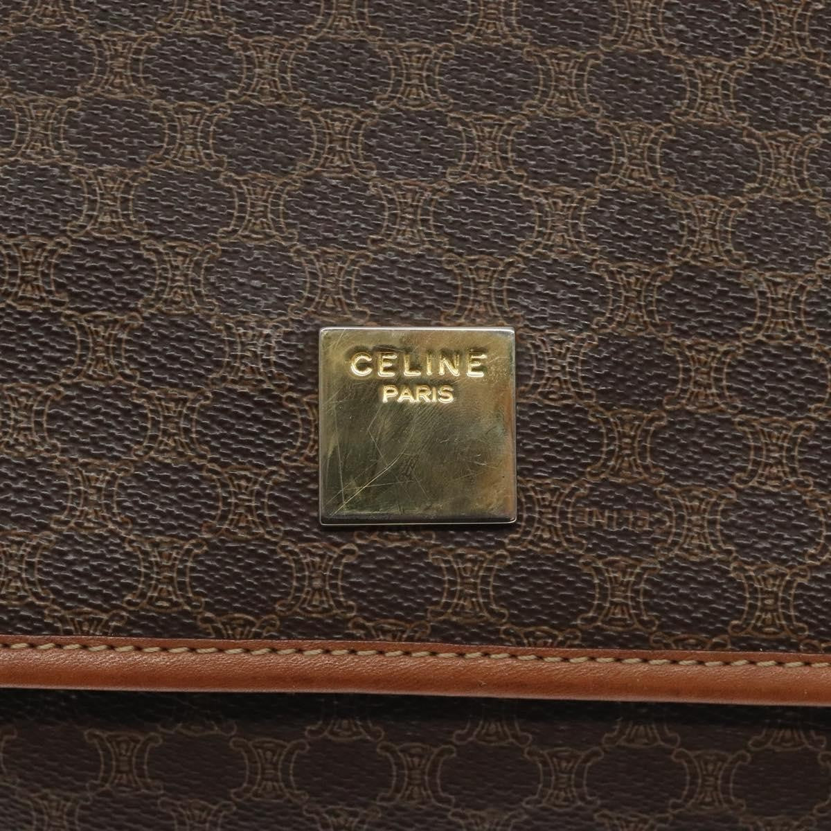 Celine Vintage Macadam Shoulder Bag Canvas and Leather, Brown, Canvas, Shoulder Bag