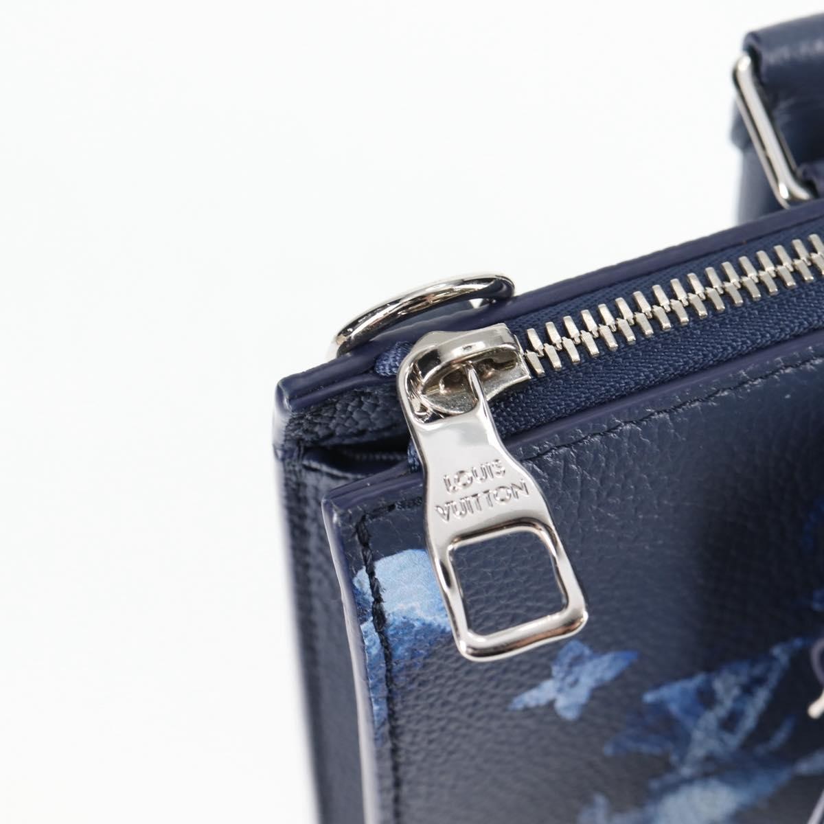 Louis Vuitton Sac Plat Zipped Bag Limited Edition Monogram Ink Watercolor Leather, BLUE, CANVAS, Tote bag