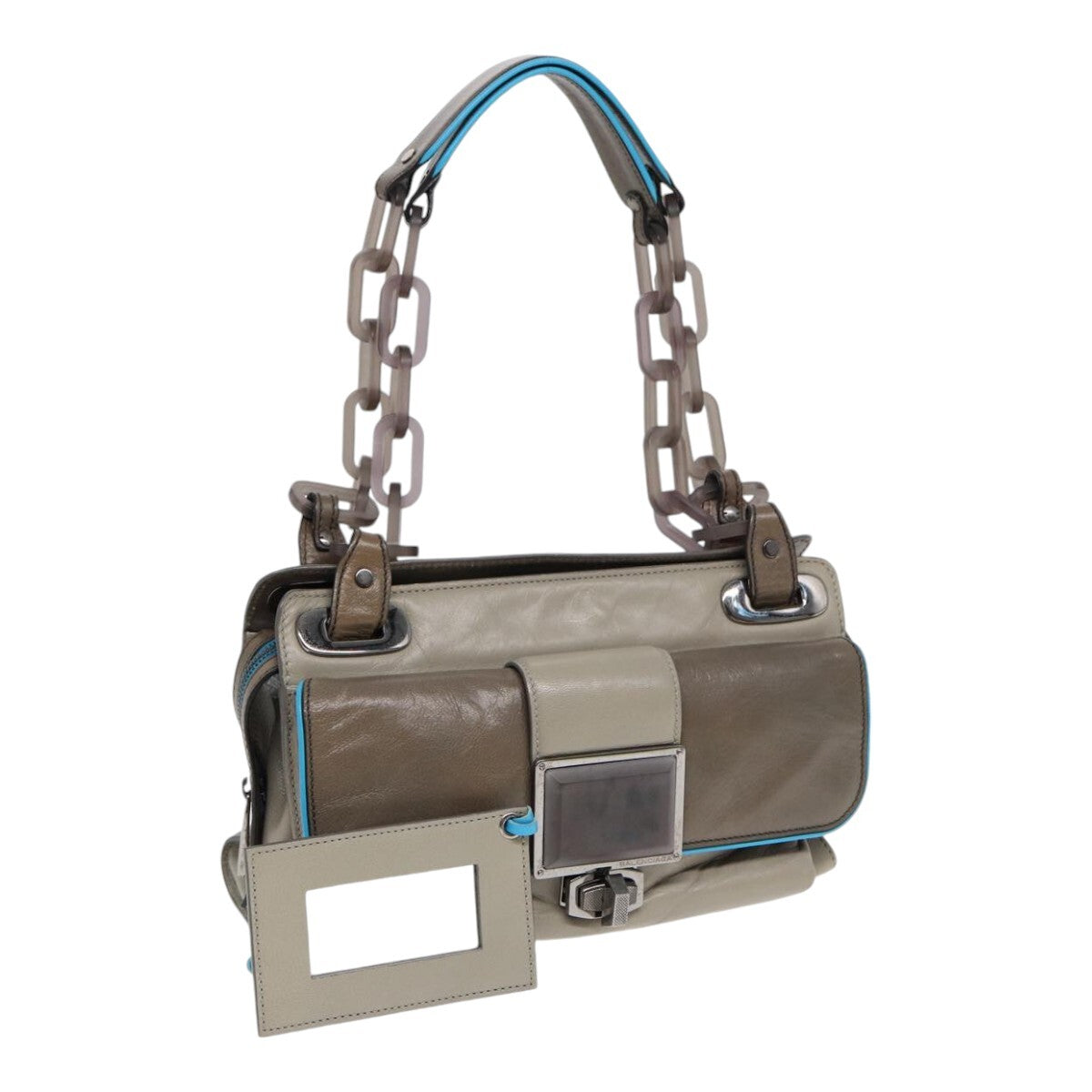 Balenciaga Cherche Midi Chain Shoulder Bag Leather, GRAY, LEATHER, Shoulder bag