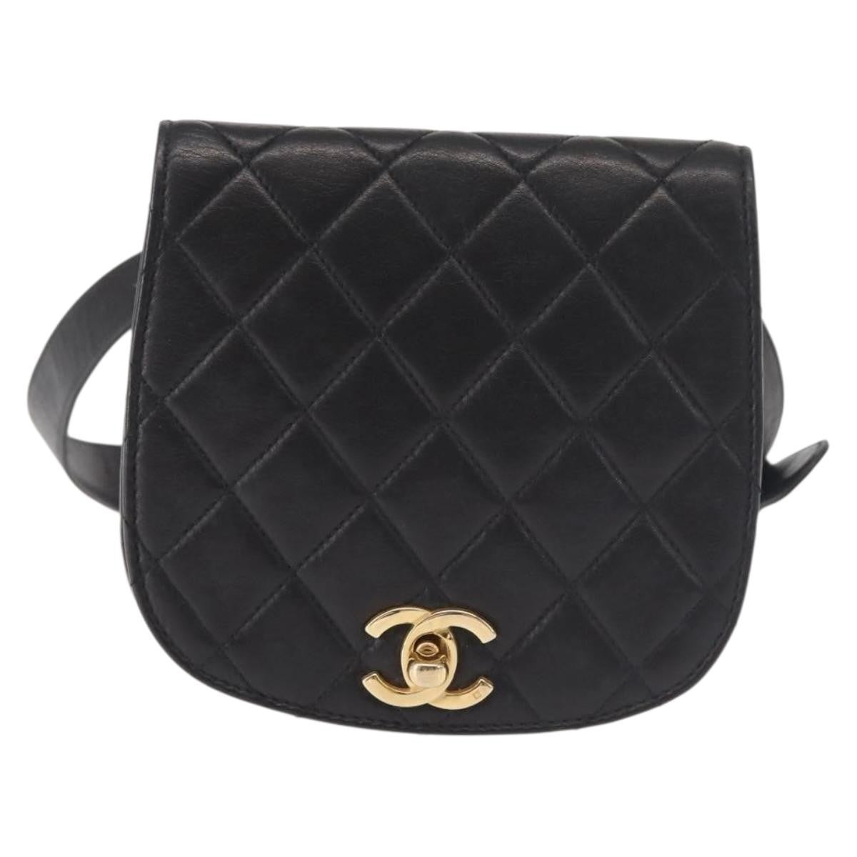 Chanel Vintage Flap Belt Bag Quilted Leather, BLACK, LEATHER, Clutche & pouche