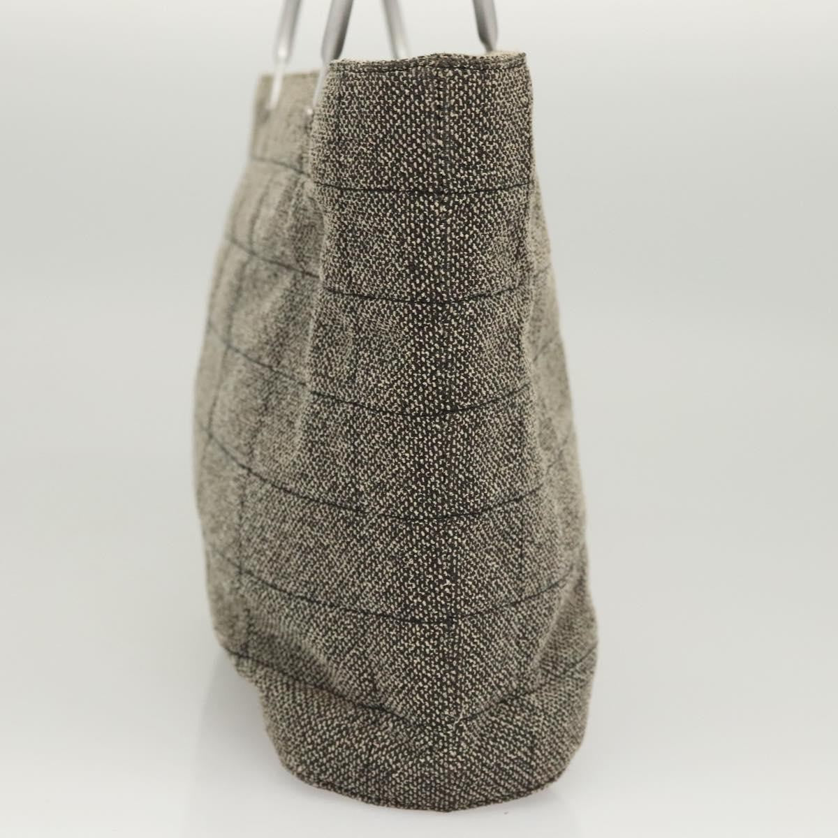 Chanel Vintage Chocolate Bar Metal Ring Tote Quilted Canvas, GRAY, CANVAS, Handbag