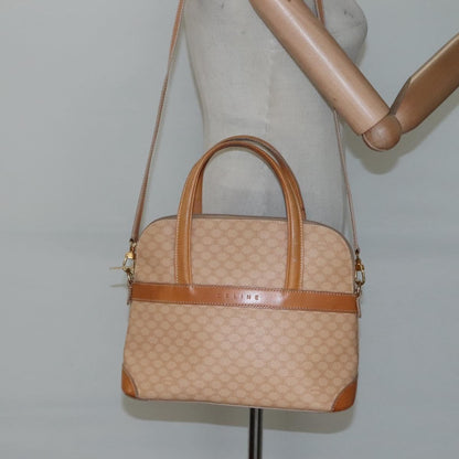 Celine Vintage Macadam Handbag Canvas and Leather, BEIGE, CANVAS, Handbag