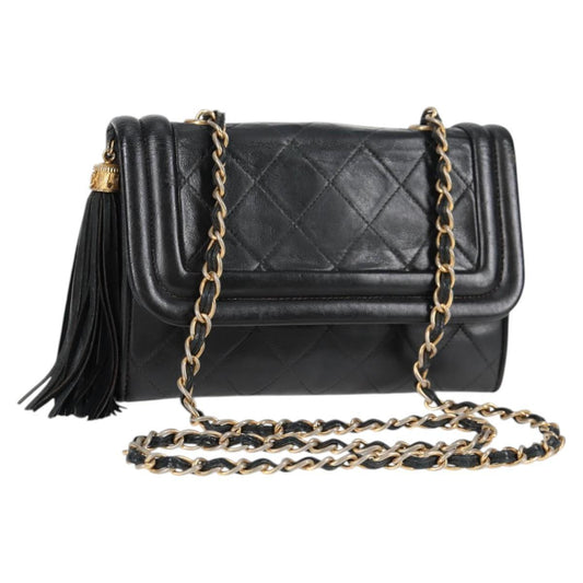 Chanel Vintage Tassel Flap Bag Leather, BLACK, LEATHER, Handbag