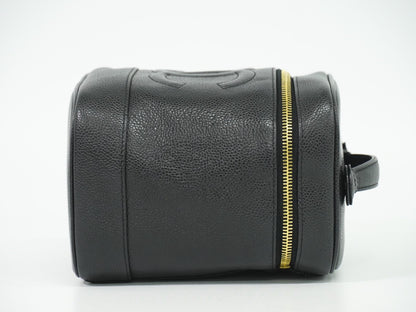 Chanel Vintage Timeless Cosmetic Case Caviar, BLACK, LEATHER, Toiletry Case