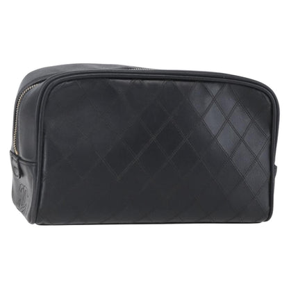 Chanel Vintage Toiletry Pouch Leather, Black, Patent Leather, Clutch