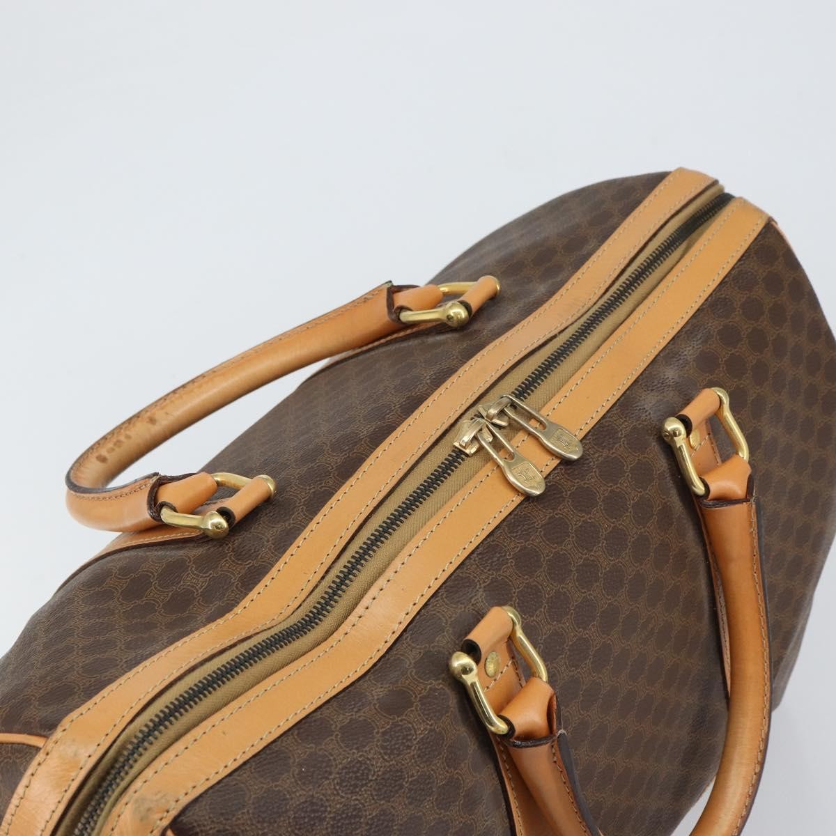 Celine Vintage Macadam Boston bag Canvas and Leather, BROWN, PVC, Travel bag