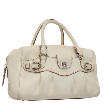 Salvatore Ferragamo Gancini Buckle Shoulder Bag Leather, WHITE, LEATHER, Handbag