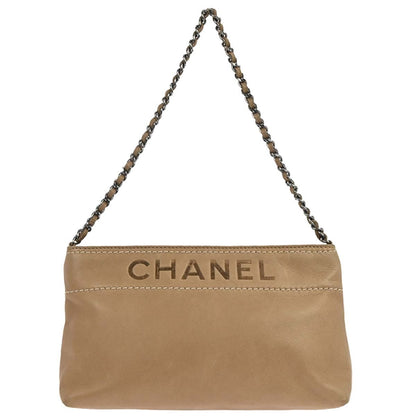 Chanel Lax Pochette Leather, BROWN, LEATHER, Shoulder bag