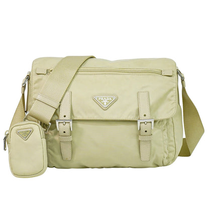 Prada Double Buckle Flap Messenger Bag Re-Nylon, BEIGE, NYLON, Shoulder bag