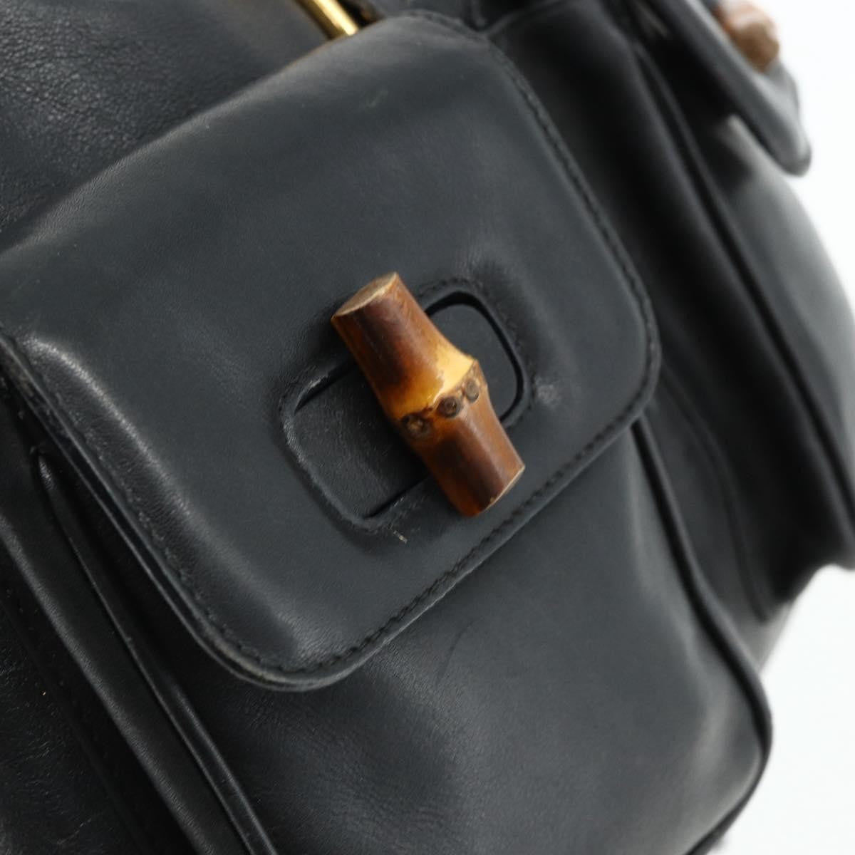 Gucci Vintage Bamboo Backpack Leather, Black, Leather, Backpack