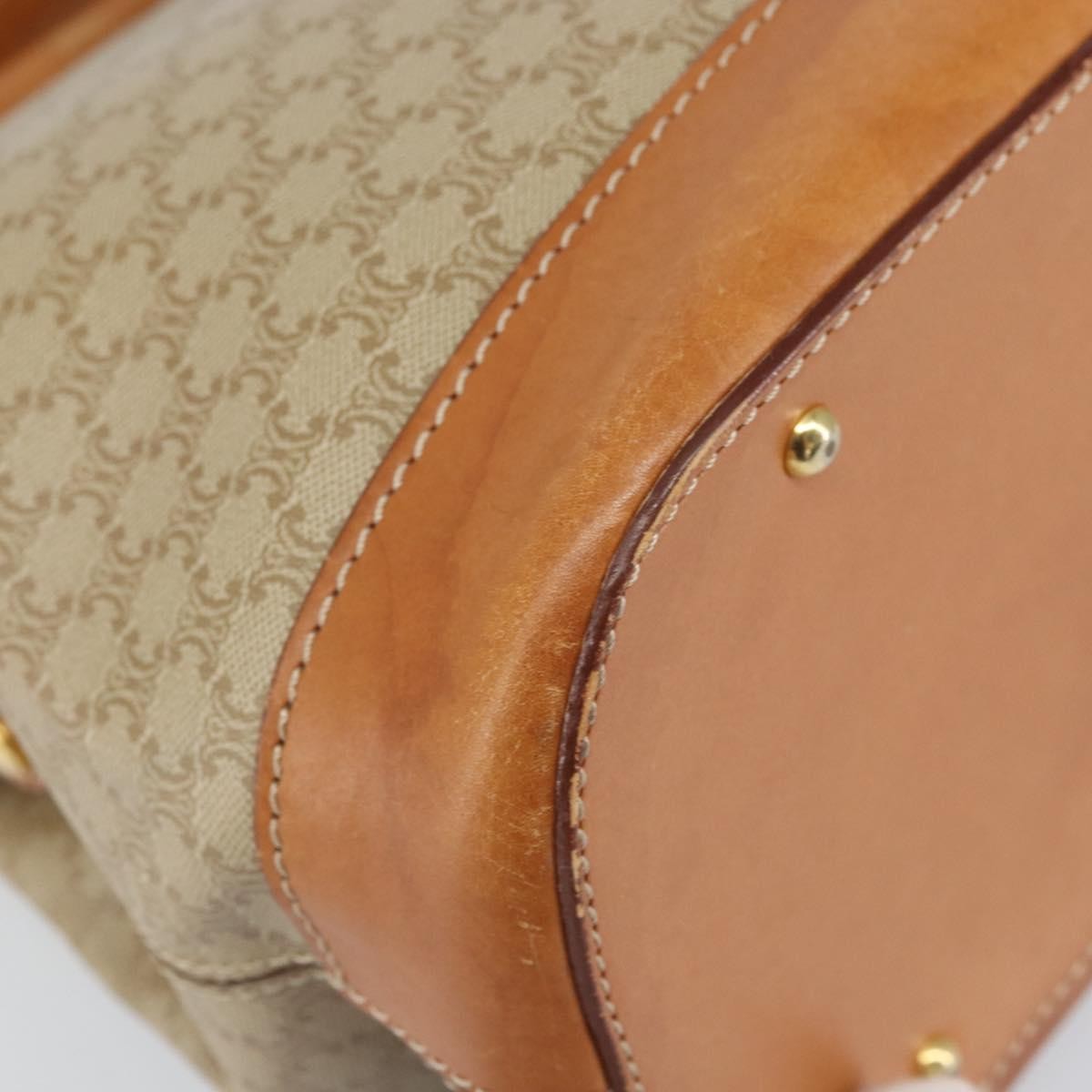 Celine Vintage Macadam Handbag Canvas and Leather, BEIGE, CANVAS, Handbag