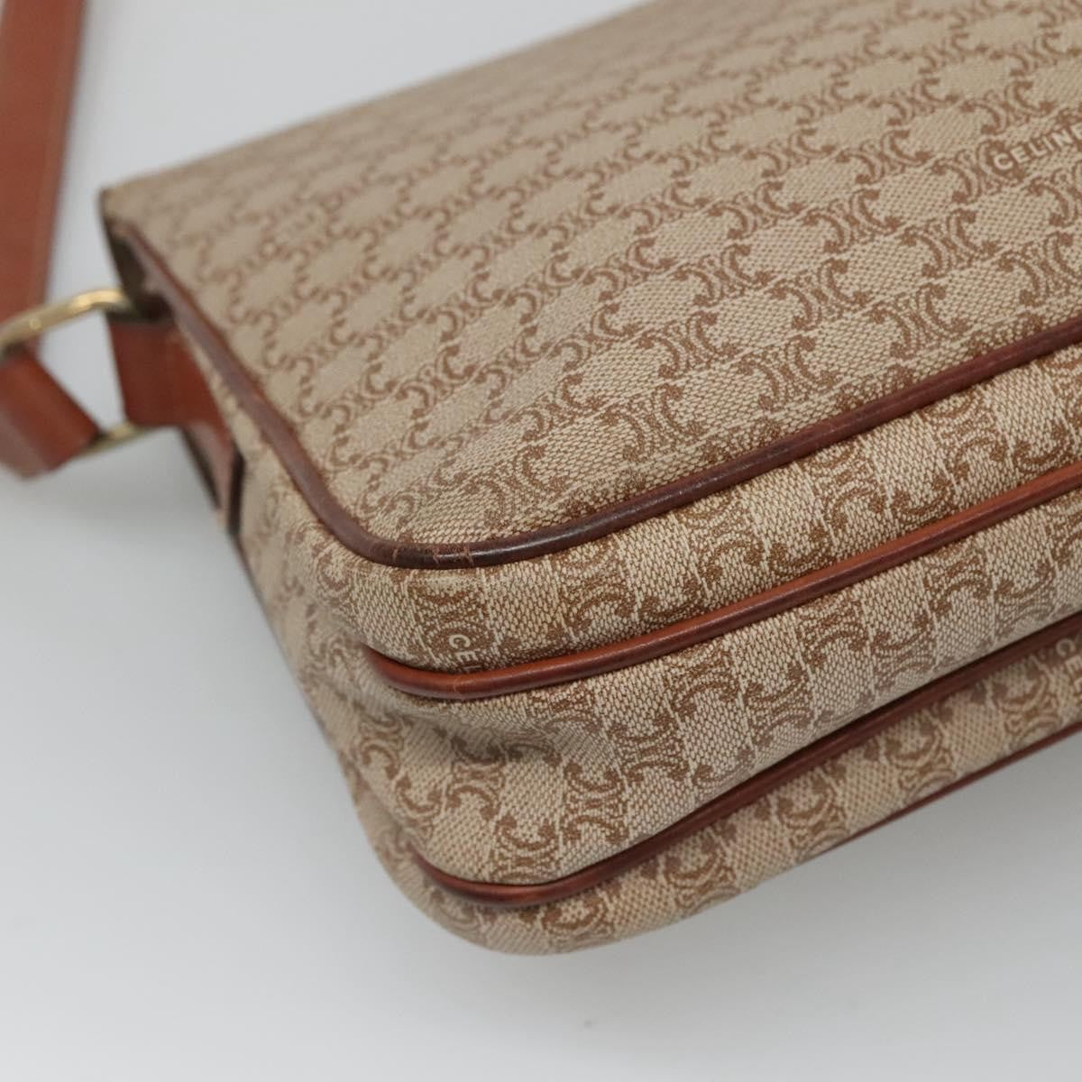 Celine Vintage Macadam Shoulder Bag Canvas and Leather, BEIGE, CANVAS, Shoulder bag