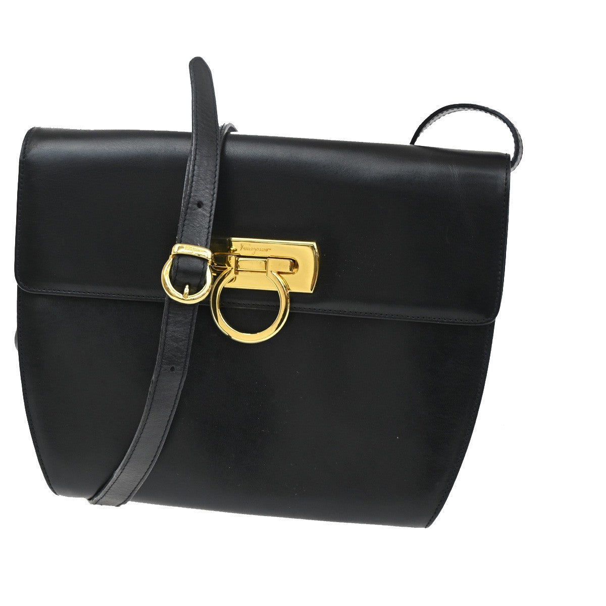 Salvatore Ferragamo Gancini Shoulder Bag Leather, Black, Leather, Shoulder Bag