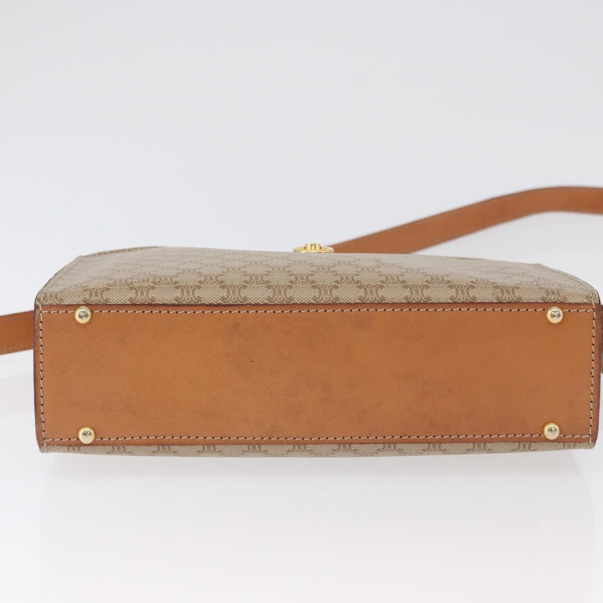 Celine Vintage Macadam Shoulder Bag Canvas and Leather, BEIGE, CANVAS, Shoulder bag