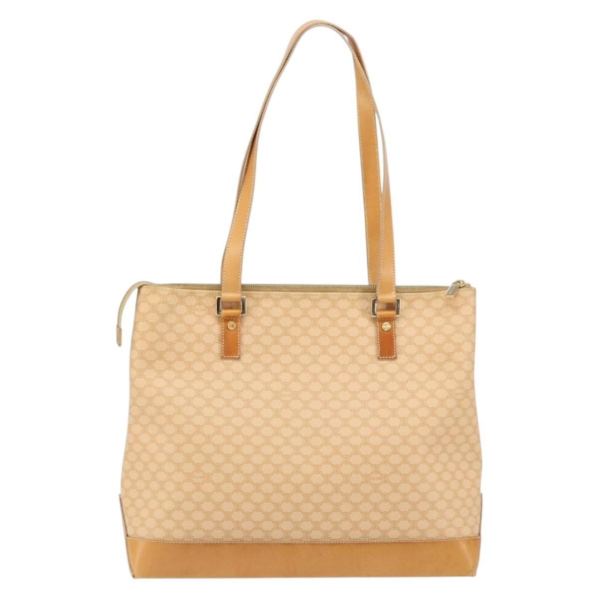 Celine Vintage Macadam Tote bag Canvas and Leather, BEIGE, CANVAS, Tote bag