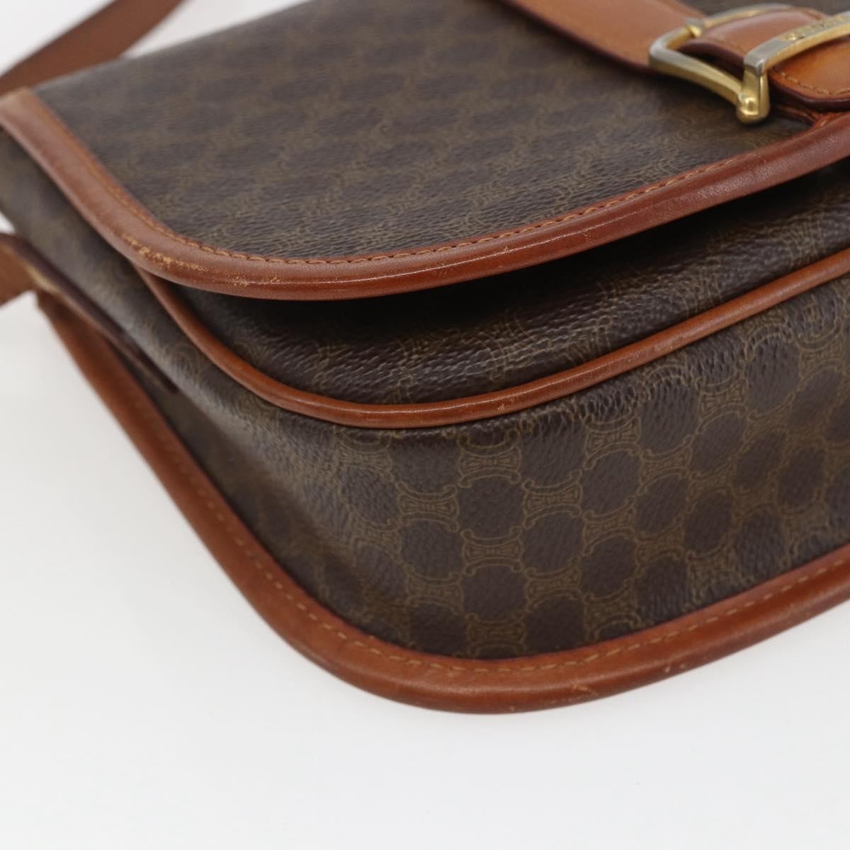 Celine Vintage Macadam Shoulder Bag Canvas and Leather, BROWN, PVC, Shoulder bag