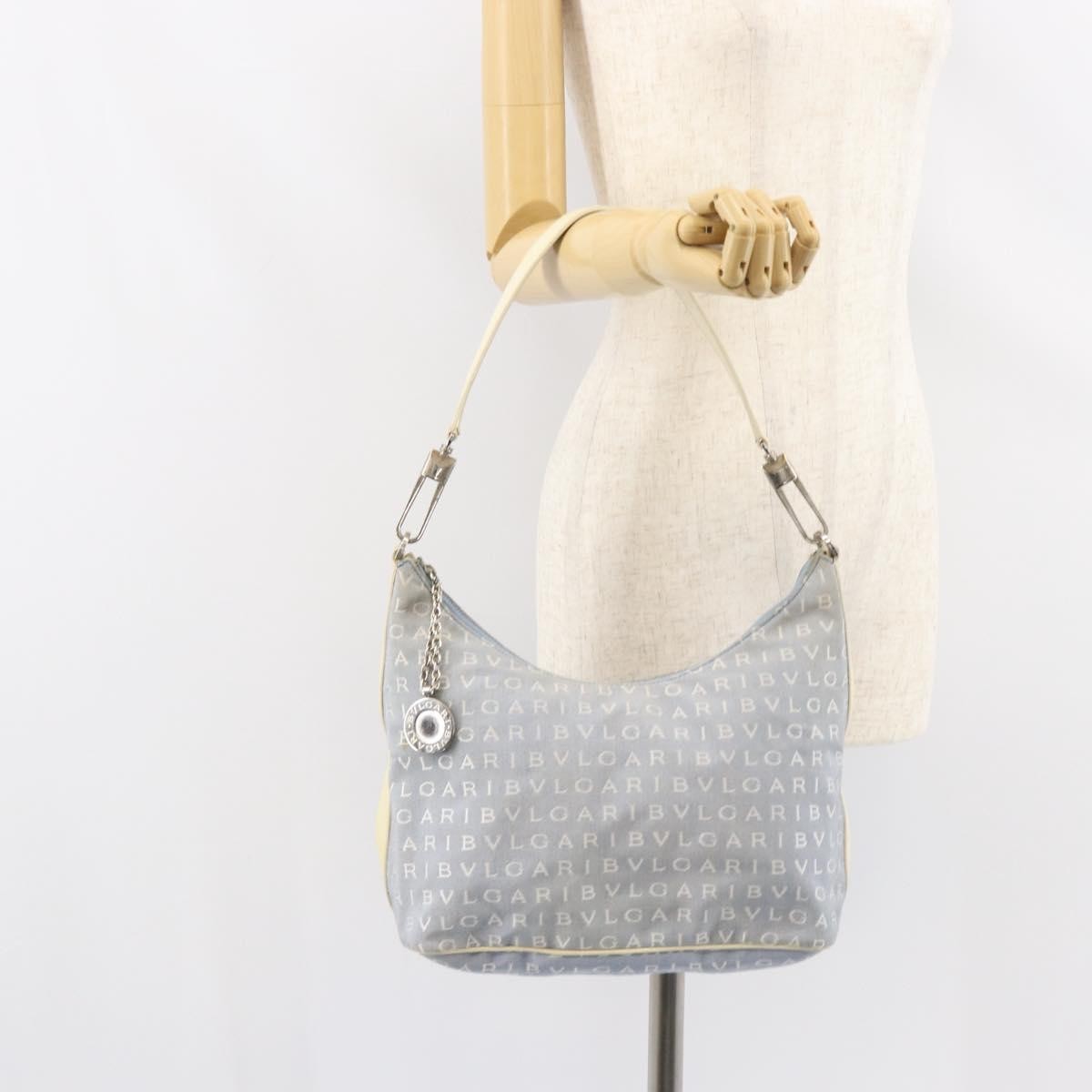 Bvlgari Logomania Shoulder Bag Canvas with Leather, Blue, Canvas, Shoulder Bag
