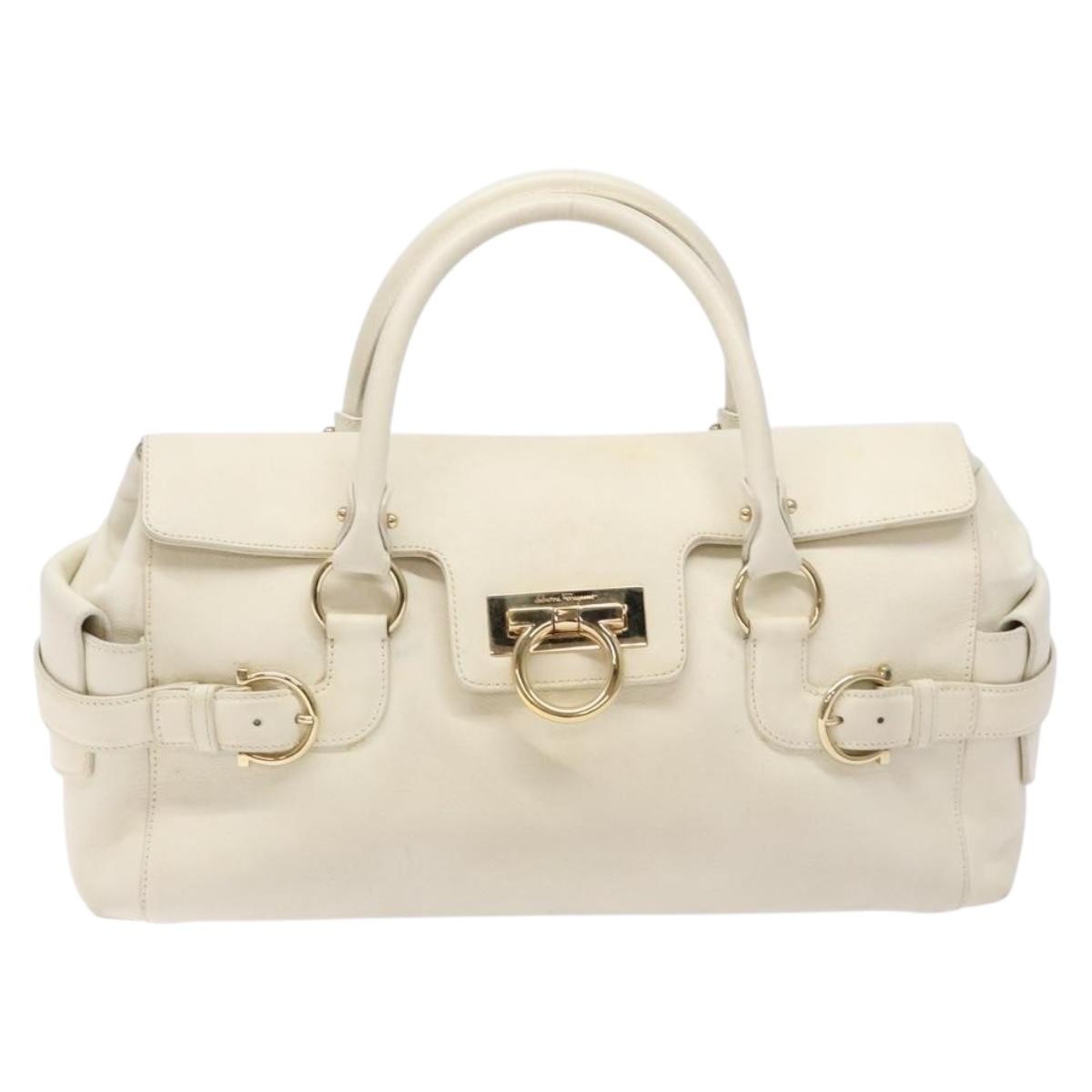 Salvatore Ferragamo Gancini top handle Leather, WHITE, LEATHER, Tote bag