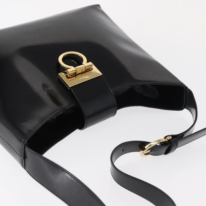 Salvatore Ferragamo Gancini Shoulder Bag Leather, BLACK, LEATHER, Shoulder bag