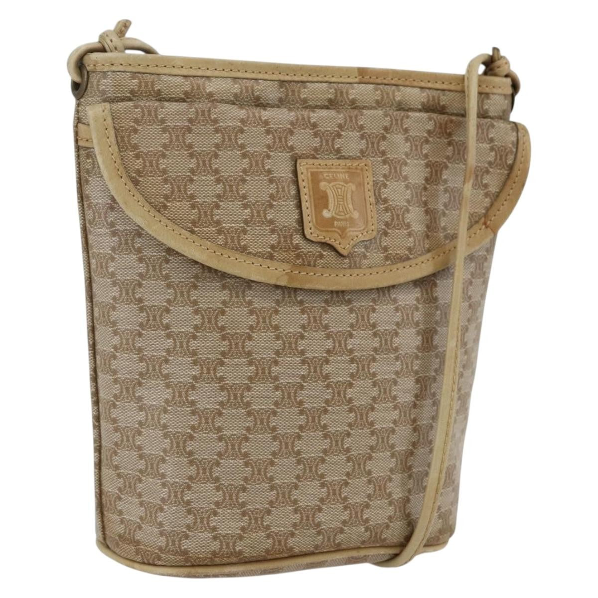 Celine Vintage Macadam Shoulder Bag Canvas, BEIGE, CANVAS, Shoulder bag