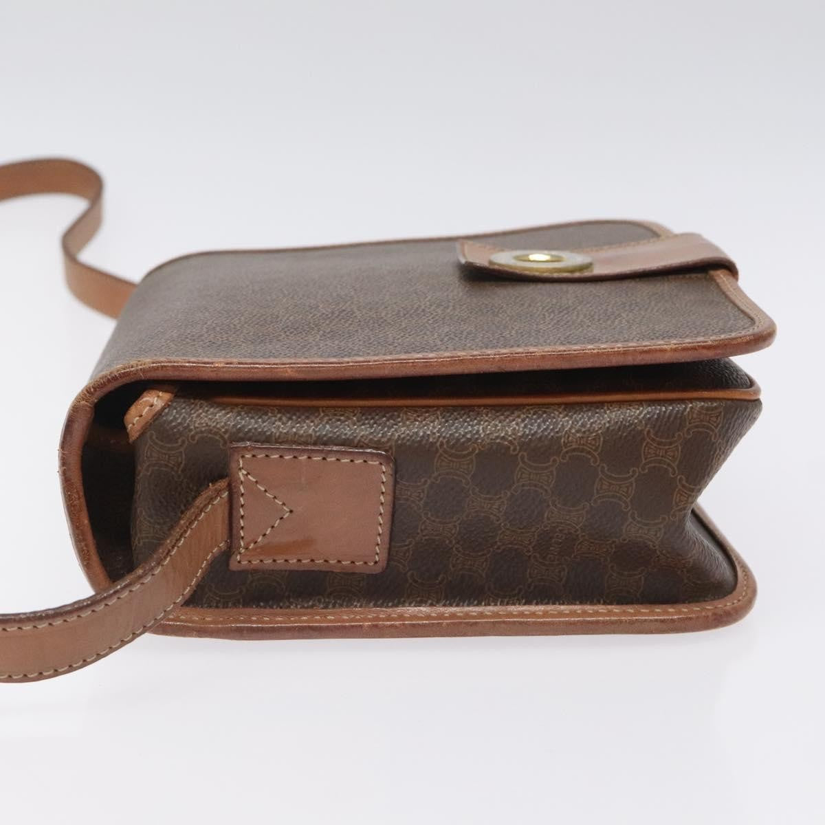 Celine Vintage Macadam Circle Logo Shoulder Bag Canvas and Leather, Brown, Canvas, Shoulder Bag