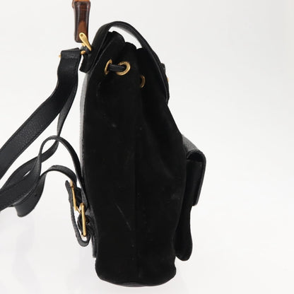 Gucci Vintage Bamboo Backpack Suede, BLACK, SUEDE, Backpack