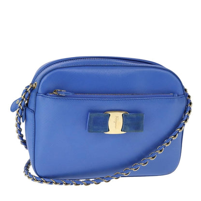Salvatore Ferragamo Vala Shoulder Bag Leather, BLUE, LEATHER, Shoulder bag