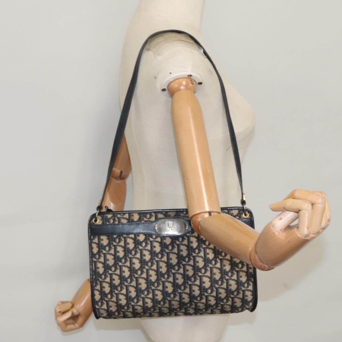 Christian Dior Vintage Trotter Shoulder Bag Canvas, NAVY, CANVAS, Shoulder bag