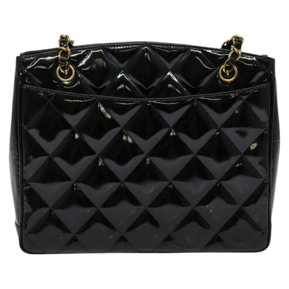 Chanel Vintage Chain Tote Quilted Patent, BLACK, LEATHER, Shoulder bag
