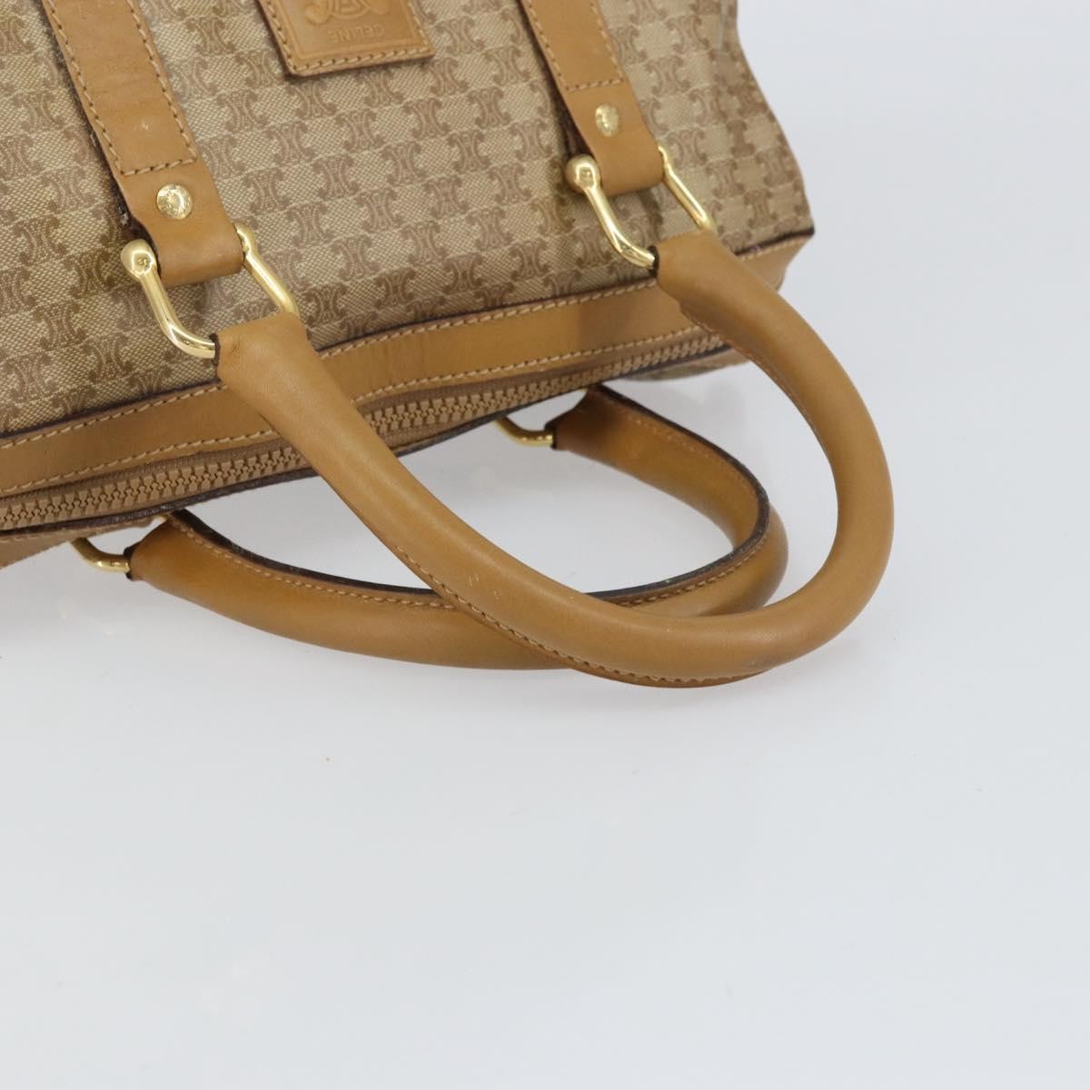 Celine Vintage Macadam Handbag Canvas and Leather, BEIGE, CANVAS, Handbag