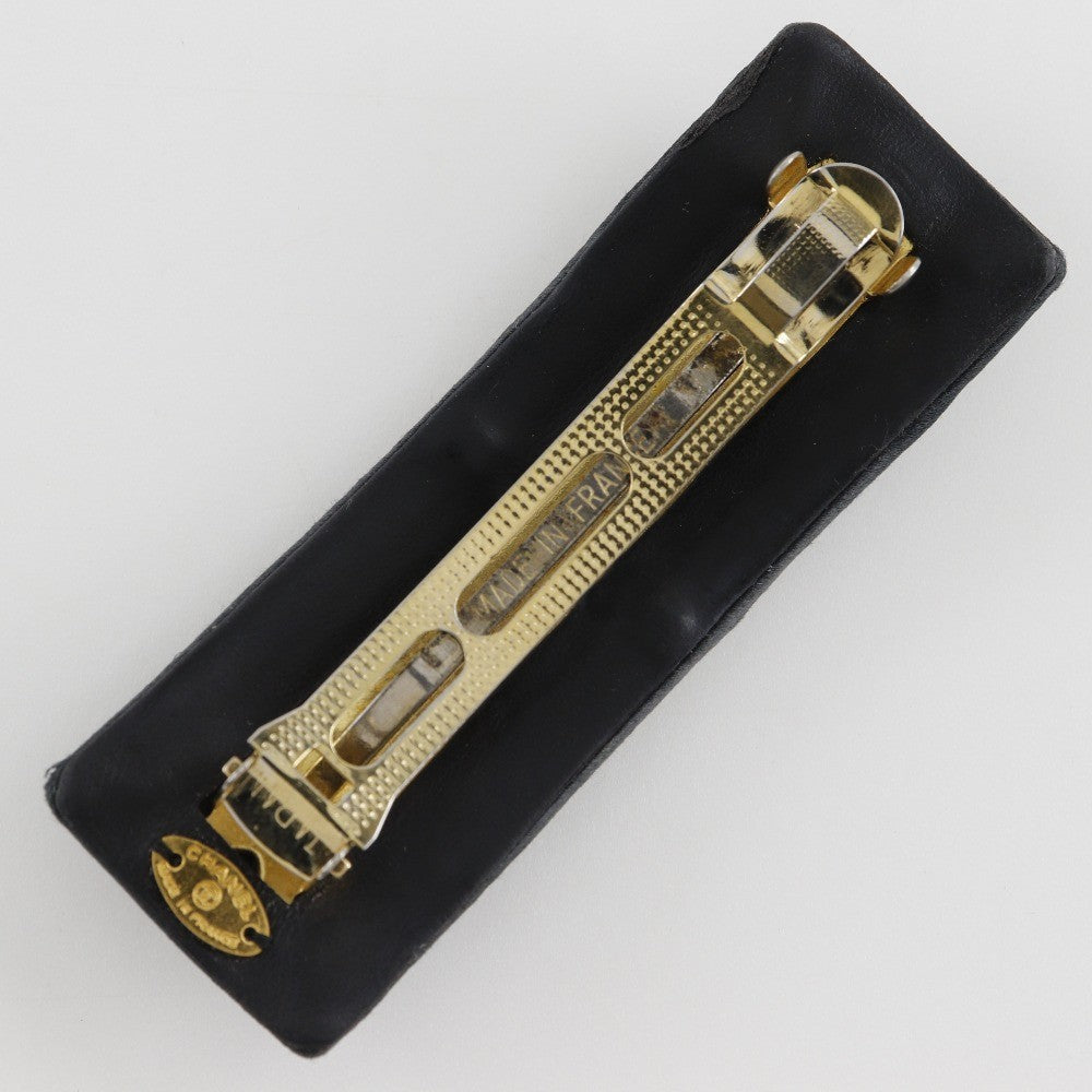 Chanel Coco mark barette Gold plated, BLACK, SUEDE, Head accessory