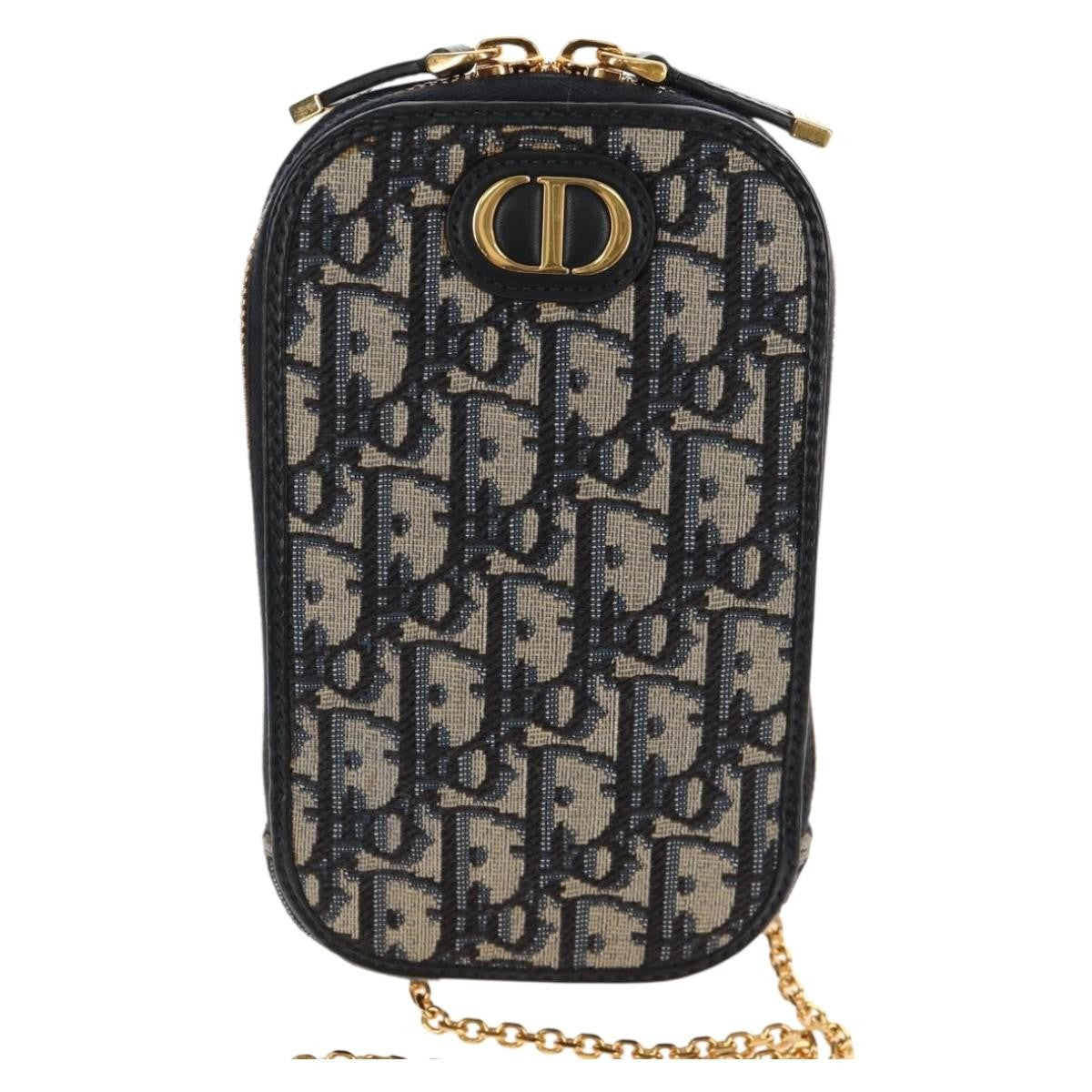 Christian Dior 30 Montaigne Phone Holder on Chain Oblique Canvas, NAVY, CANVAS, Clutche & pouche