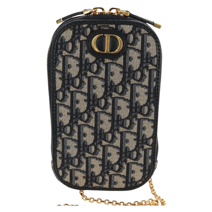 Christian Dior 30 Montaigne Phone Holder on Chain Oblique Canvas, NAVY, CANVAS, Clutche & pouche