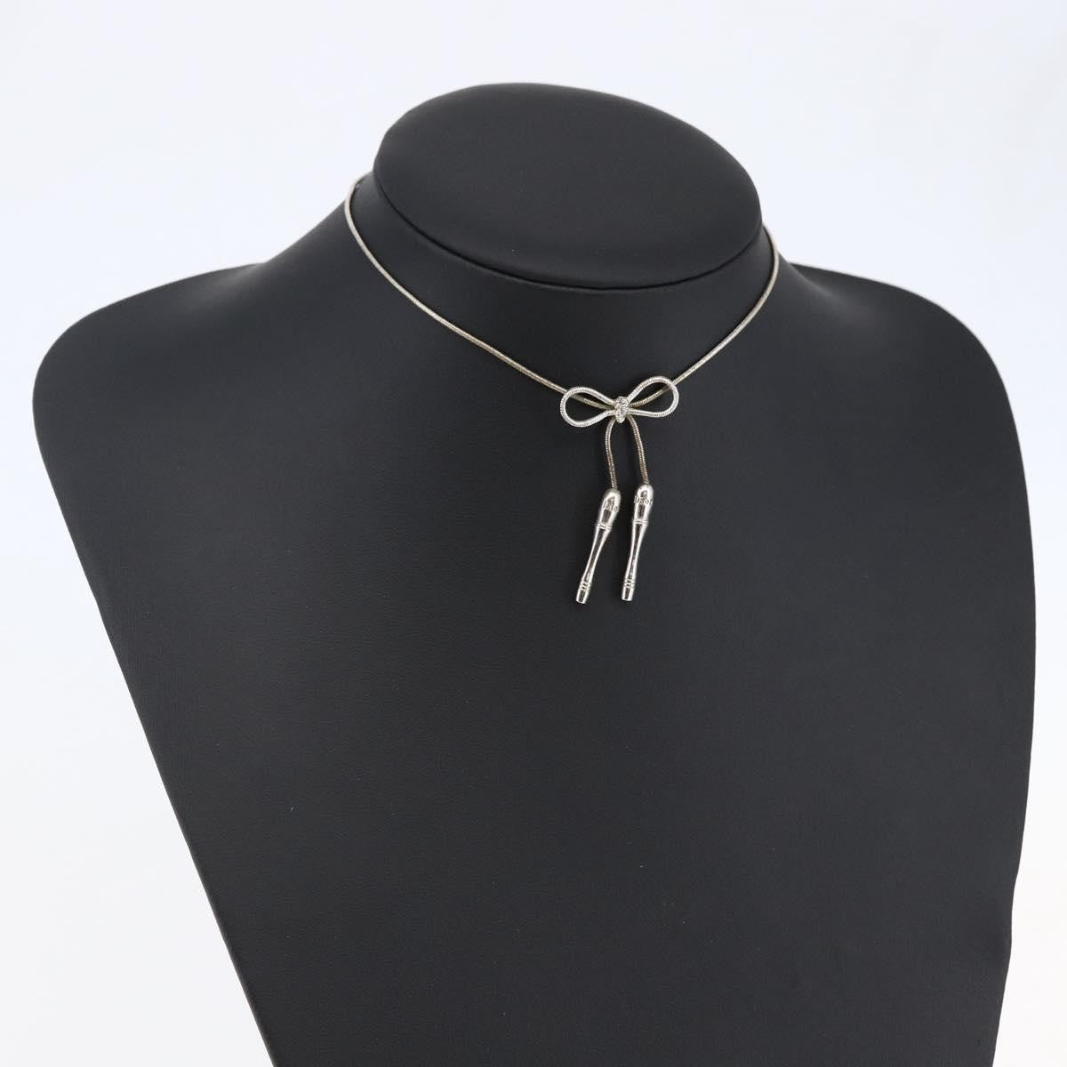 Christian Dior Bow CD Pendant Necklace Metal with Crystal, SILVER, METAL, Necklace