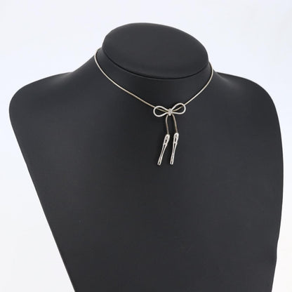 Christian Dior Bow CD Pendant Necklace Metal with Crystal, SILVER, METAL, Necklace