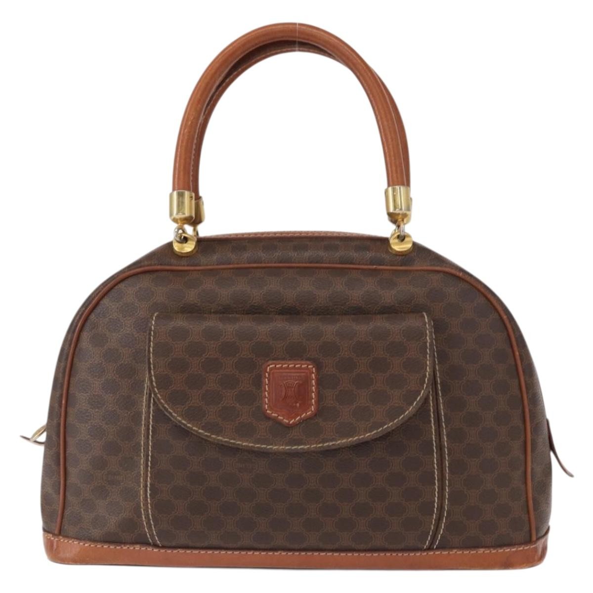 Celine Vintage Macadam Handbag Canvas and Leather, BROWN, CANVAS, Handbag