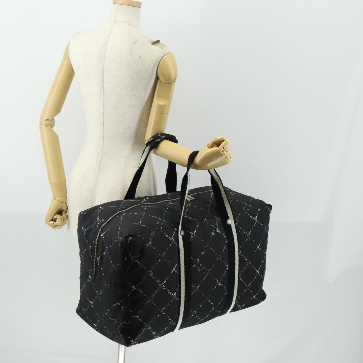 Chanel Travel Line Boston Bag Printed Nylon, BLACK, NYLON, Travel bag